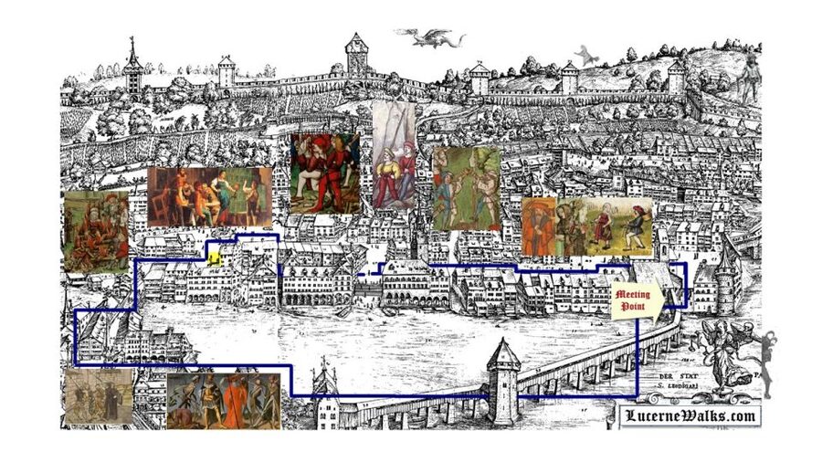 Lucerne: 1-Hour Historical Tour with Night Watchman - Ritter Palace, Hans von Trient and Lux Ritter, plus the dance of death finish