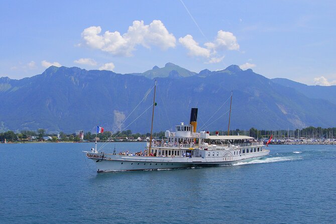 Round trip cruise from Vevey to Chillon - The Riviera view: Clarens, Montreux, Territet, and Lavaux from the water
